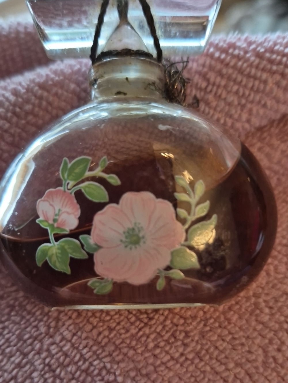 Glass Floral Perfume Bottle with Pink Flower Motif